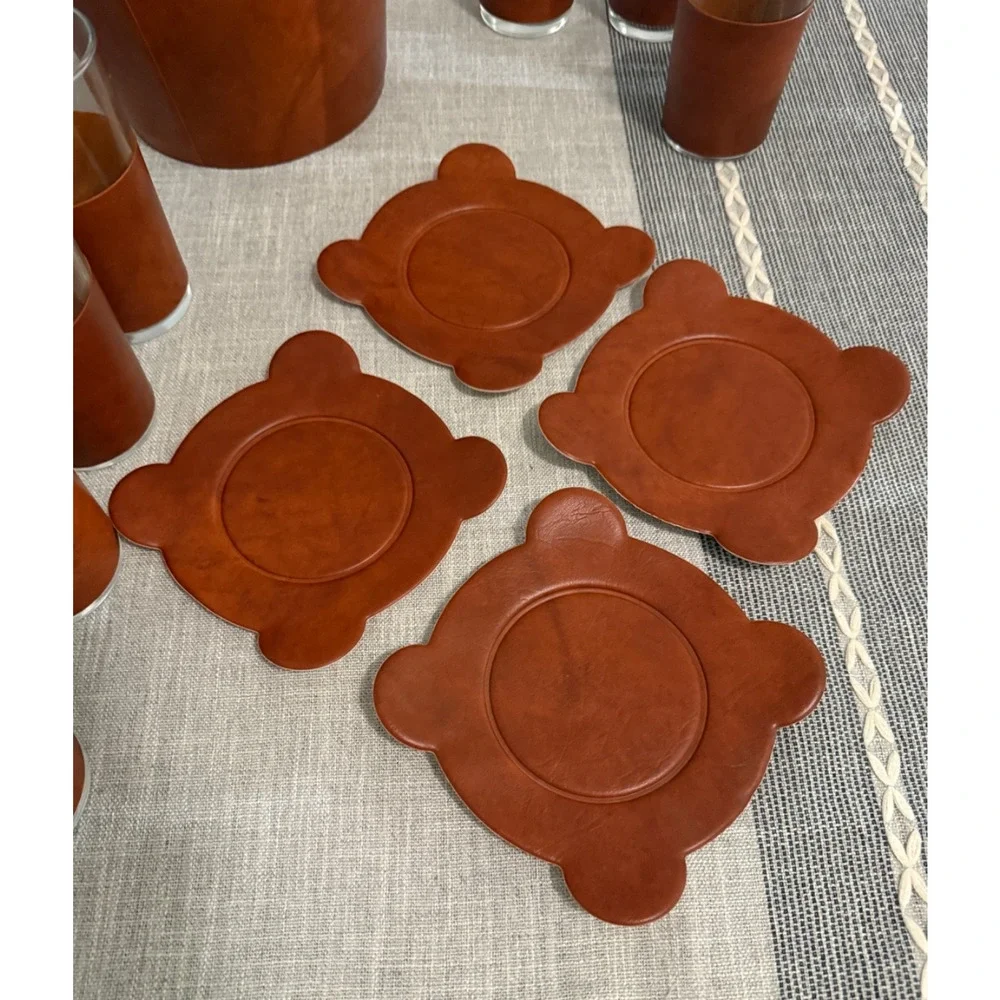 Vintage Mid Century Ice Bucket Barware Set 8 Glasses Coasters Napkin Holder